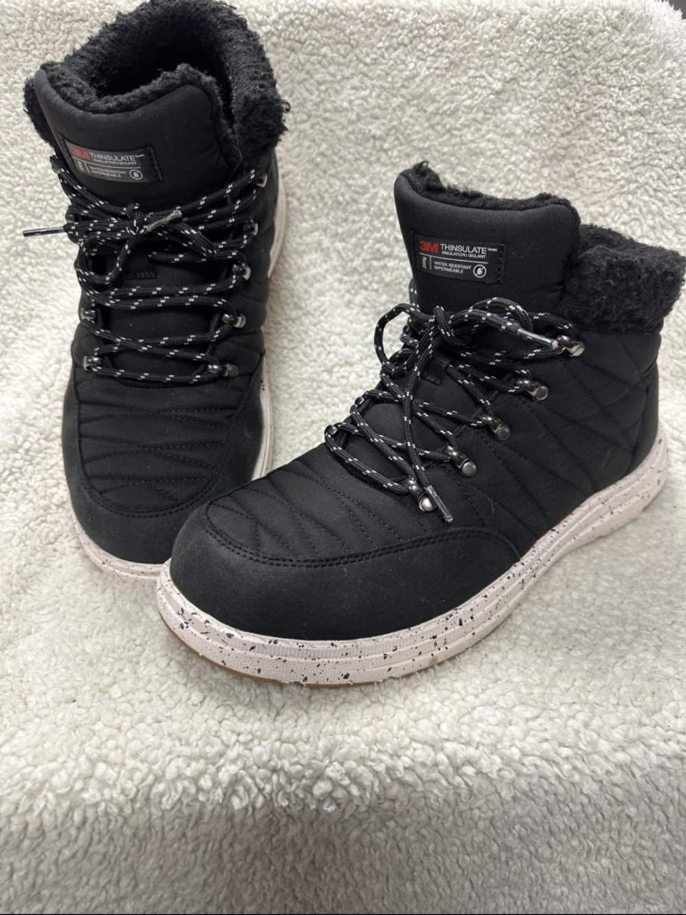 Bruno Marc Women's Black Ankle Fur Lace-up 3M Thinsulate Boots Size 9.5